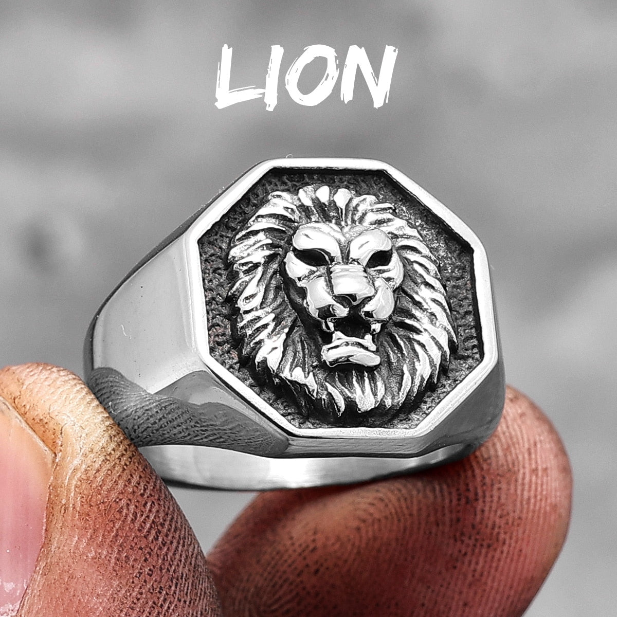 Lion King Animal Stainless Steel Mens Women's Rings Punk Trendy Unique for Couple Male Biker Jewelry Creativity Gift R760-Lion-Silver