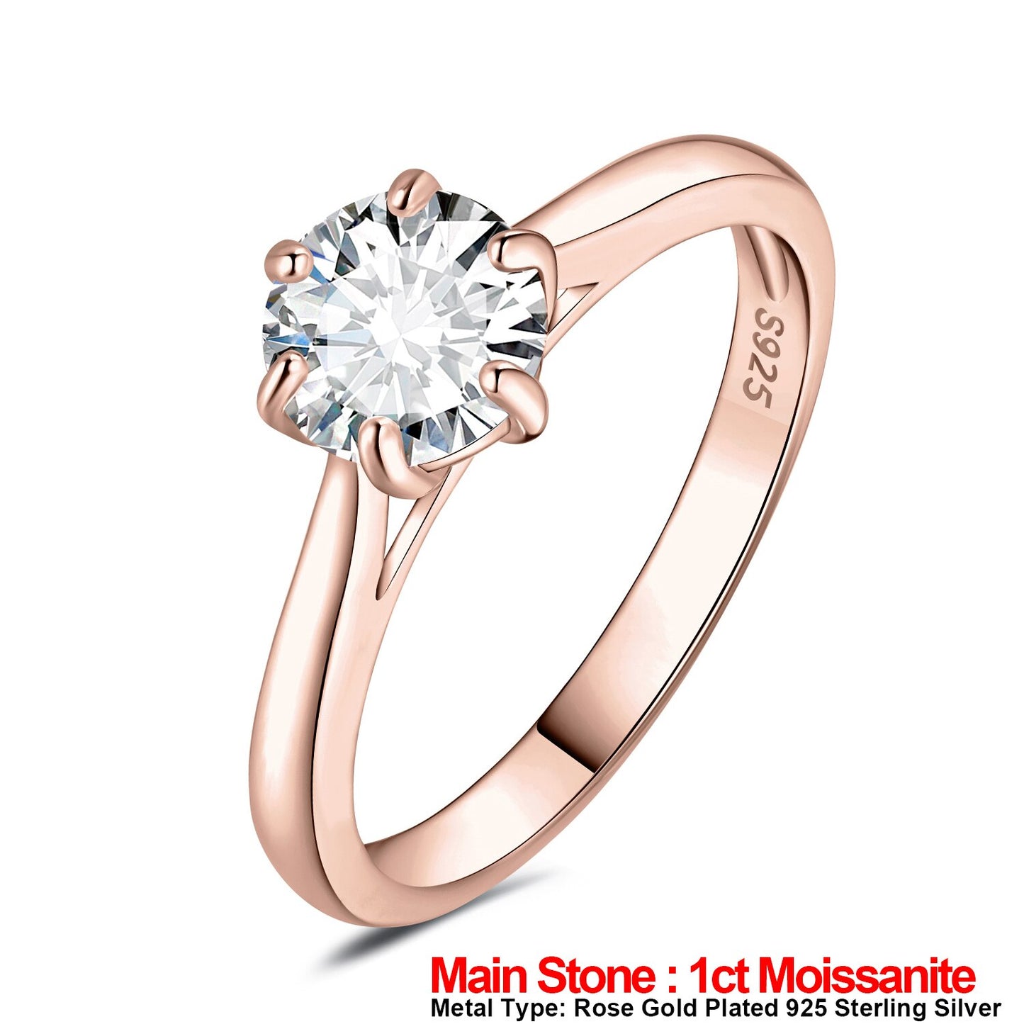 JewelryPalace Moissanite D Color 0.5ct 1ct 1.5ct 2ct Round Cut S925 Sterling Silver Solitaire Wedding Engagement Ring for Women China Rose Gold Plated 1|GRA Certificate