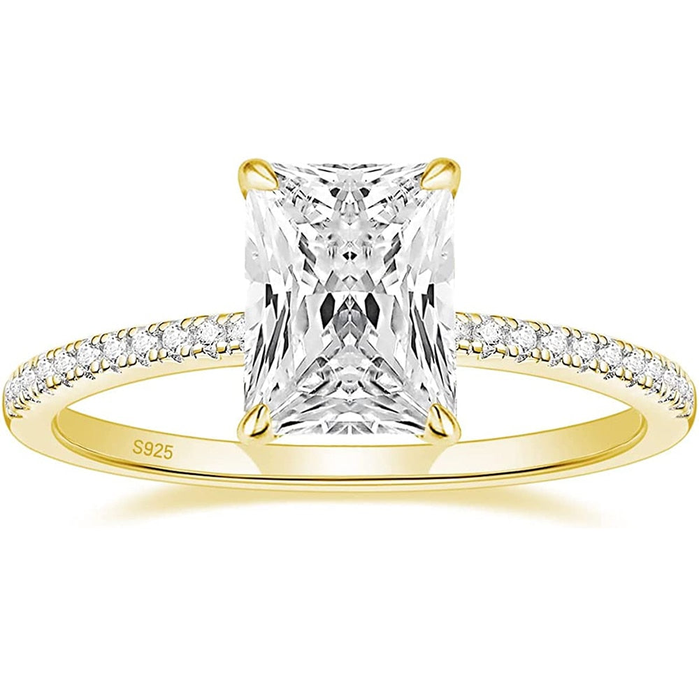 Trumium 3CT 925 Sterling Sliver Engagement Rings for Women Radiant Cut Cubic Zirconia Wedding Band CZ Promise Ring 7*9mm China Gold|925 sterling silver