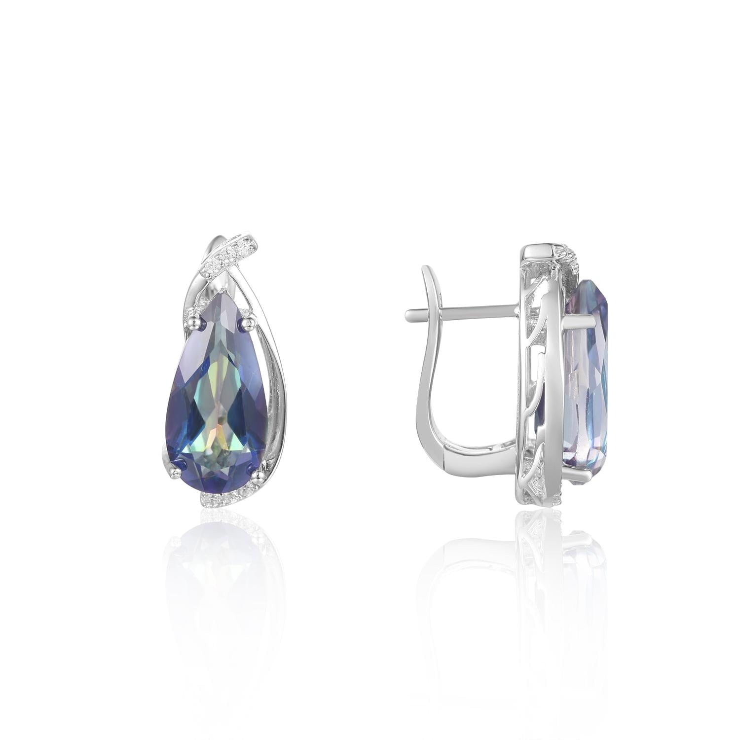 GEM&#39;S BALLET 8x16m Pear Shape Blueish Mystic Quartz Classic Birthstone Clip Halo Earrings in Sterling Silver Women&#39;s Earrings Blueish 925 Sterling Silver