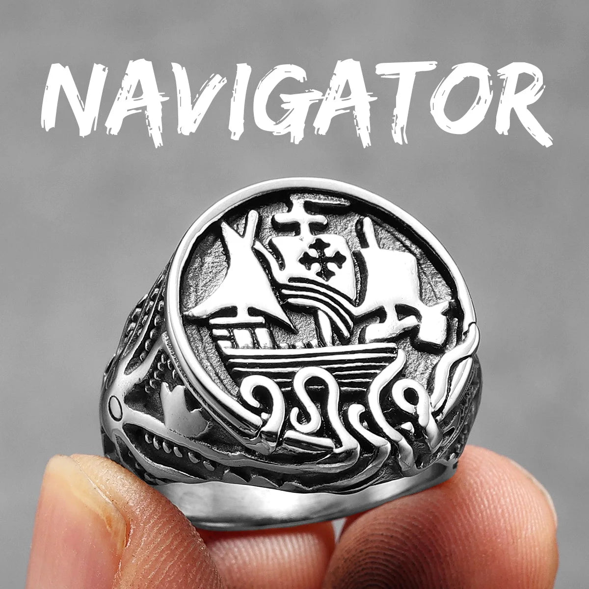 Anchor Lighthouse Ocean Sailor Ship Men Rings Stainless Steel Women Jewelry Vintage Punk Rock Fashion Accessories Gift R1199-Navigator