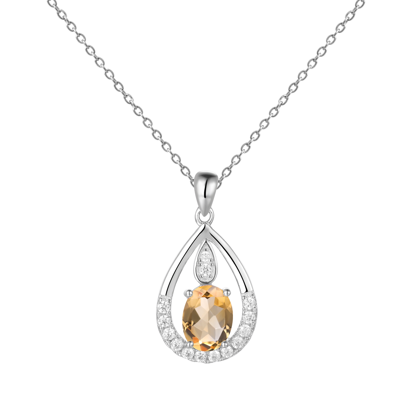 Gem&#39;s Ballet December Birthstone Topaz Necklace 6x8mm Oval Pink Topaz Pendant Necklace in 925 Sterling Silver with 18&quot; Chain Citrine