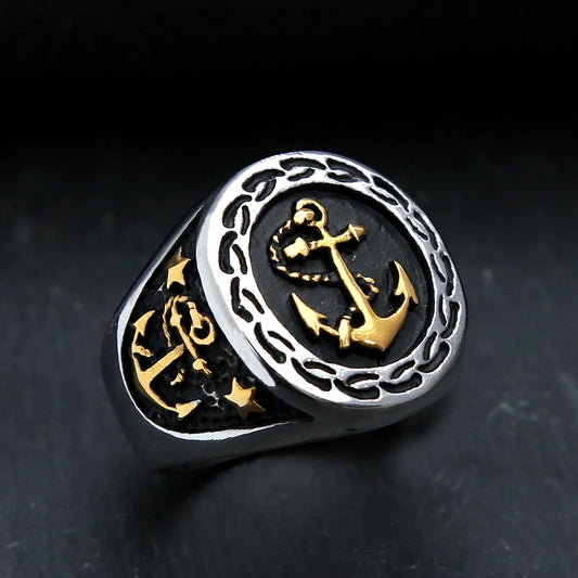 Fashion Steel Color Stainless Steel Anchor Ring Vintage Punk Biker Rings For Men Unique Amulet Jewelry Gifts Dropshipping