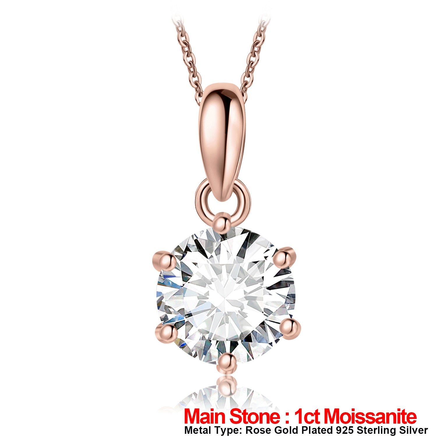 JewelryPalace Moissanite D Color 1ct 1.5ct 2ct 3ct Round 925 Sterling Silver Pendant Necklace for Woman No Chain Rose Gold Plated GRA Certificate