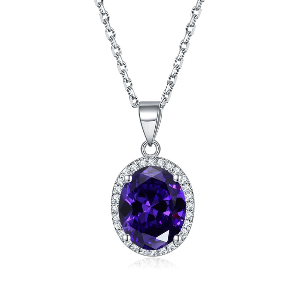 Vinregem Oval Cut 3CT Lab Created Sapphire Gemstones Fine Pendant Necklaces for Women 925 Sterling Silver Jewelry Medium violet blue 45cm