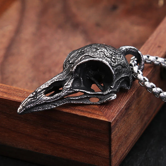 Punk Viking Stainless Steel Crow Skull Pendant Vintage Small Size Nordic Mens Necklace Biker Amulet Jewelry Gift Dropshipping