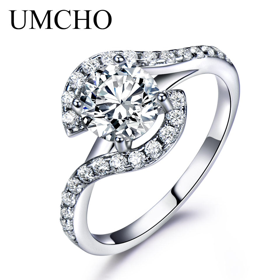 UMCHO Rings For Women Solid 925 Sterling Silver Bridal Cubic Zircon Solitaire Engagement Wedding Band Party Brand Fine Jewelry