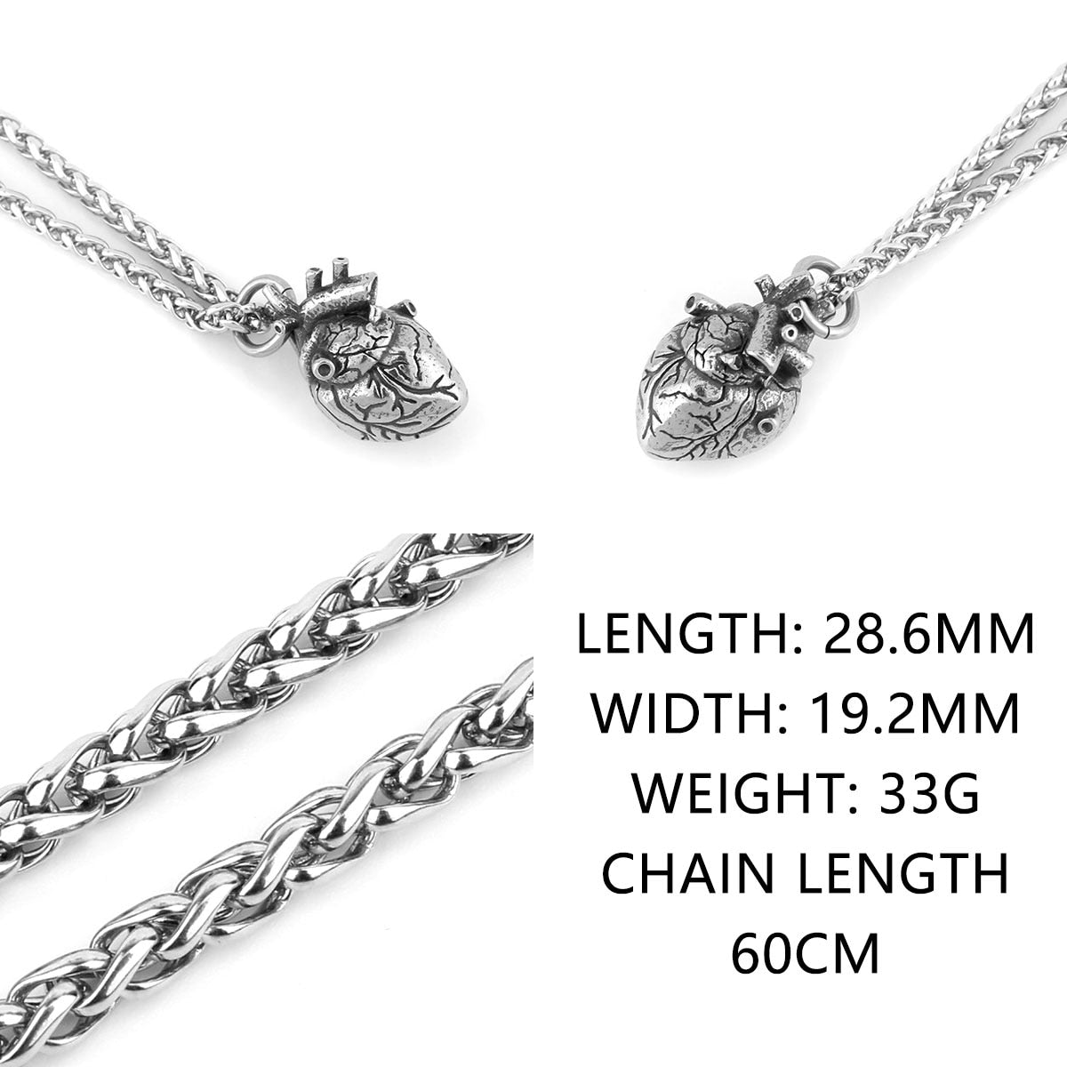 Fashion Minimalist Heart Necklace Men and Women Anatomical Heart Hip Hop Pendant Necklace Vintage Charm Stainless Steel Jewelry