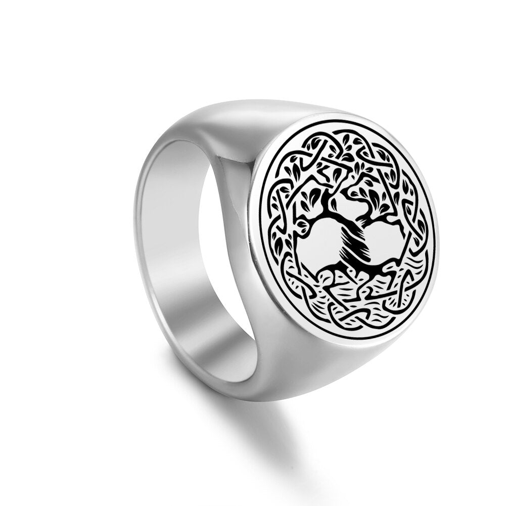 Tree of Life Stainless Steel Rings Delicate Round Tree Finger Ring Retro Pattern Jewelry for Men Women Christmas Gifts New In WCRSS2020120863-S Steel color