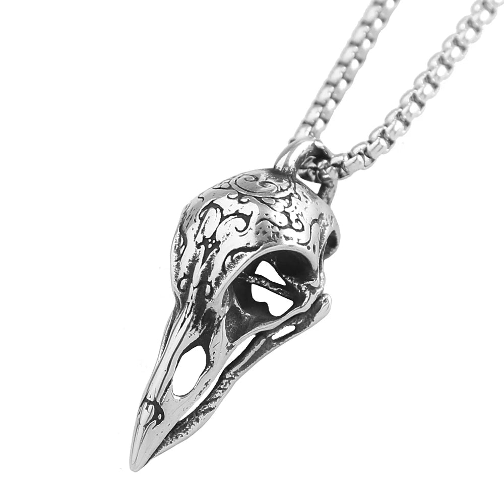 Punk Viking Stainless Steel Crow Skull Pendant Vintage Small Size Nordic Mens Necklace Biker Amulet Jewelry Gift Dropshipping Style B-50cm Chain