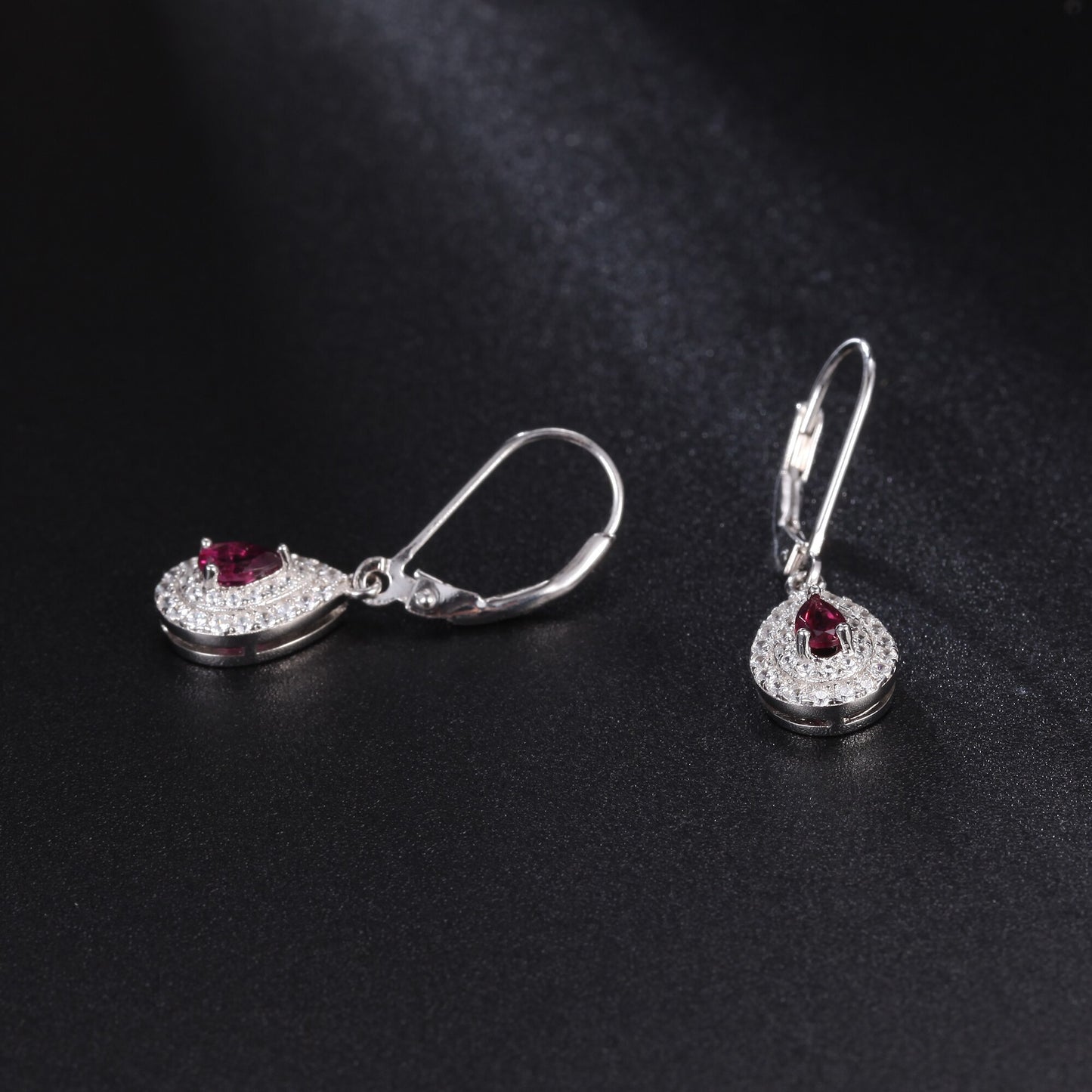 GEM&#39;S BALLET Dainty Gemstone Earrings 4x6mm Pear Shape Rhodolite Garnet Halo Drop Earrings in 925 Sterling Silver Gift For Her
