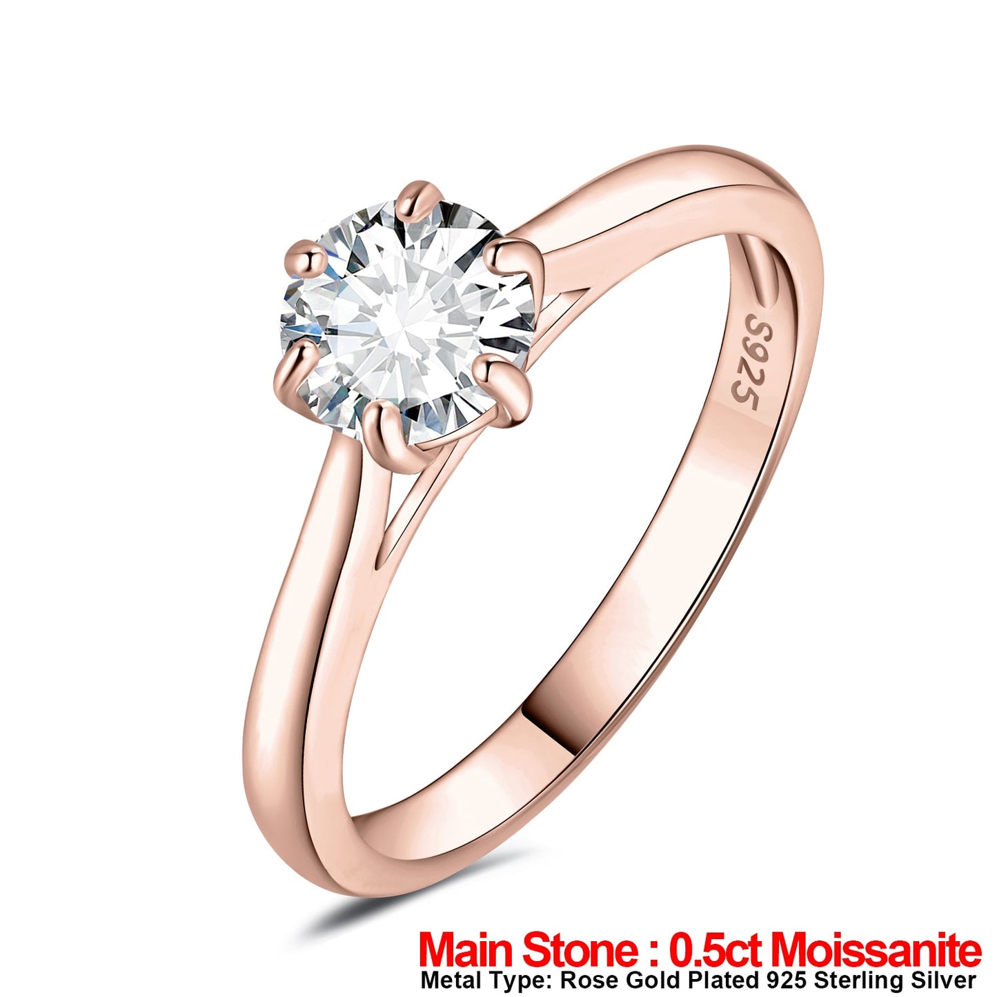 JewelryPalace Moissanite D Color 0.5ct 1ct 1.5ct 2ct Round Cut S925 Sterling Silver Solitaire Wedding Engagement Ring for Women China Rose Gold Plated|GRA Certificate