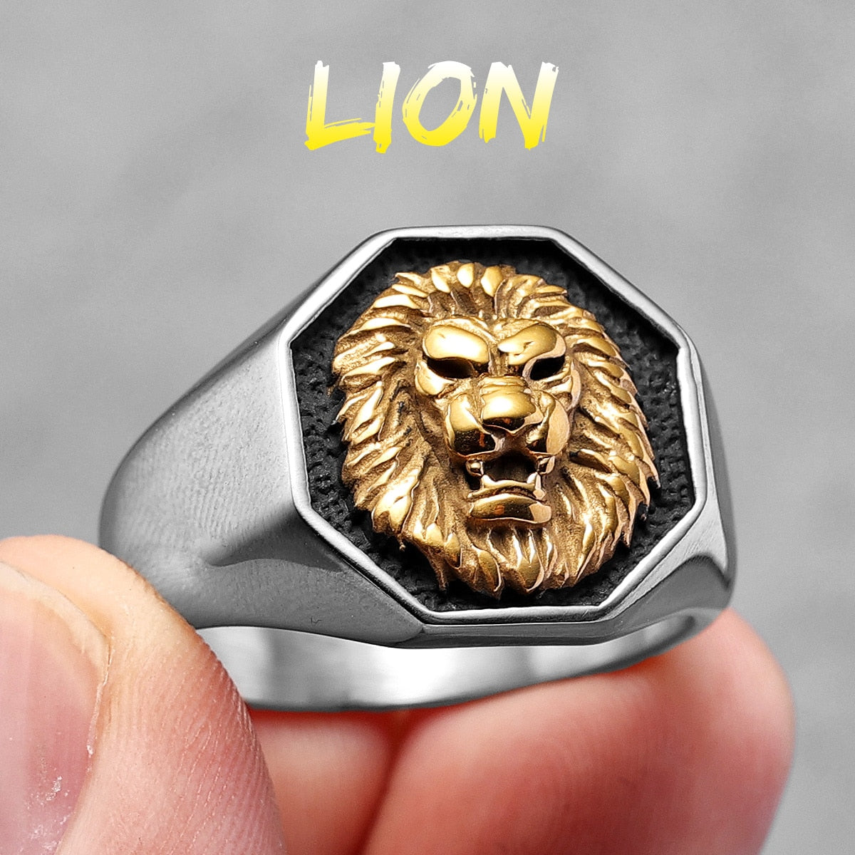 Lion King Animal Stainless Steel Mens Women's Rings Punk Trendy Unique for Couple Male Biker Jewelry Creativity Gift R760-Lion-SG