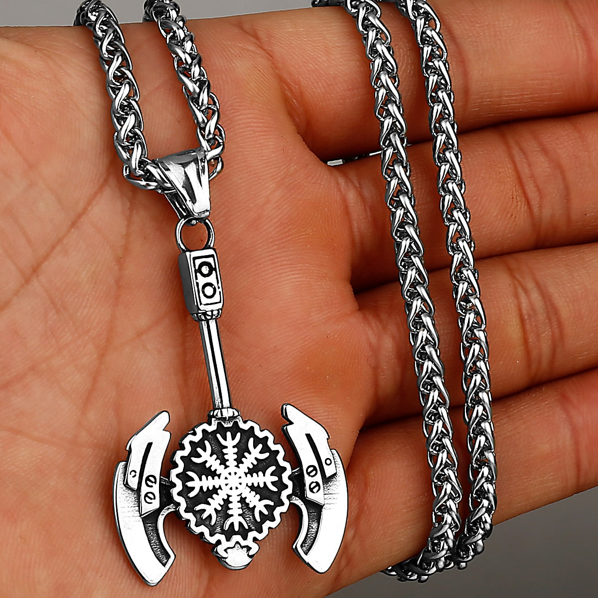 Viking Axe Necklace Pendant Valknut Stainless Steel Viking Men's Valknut Boyfriend Gift Jewelry Factory WJ 66 60cm