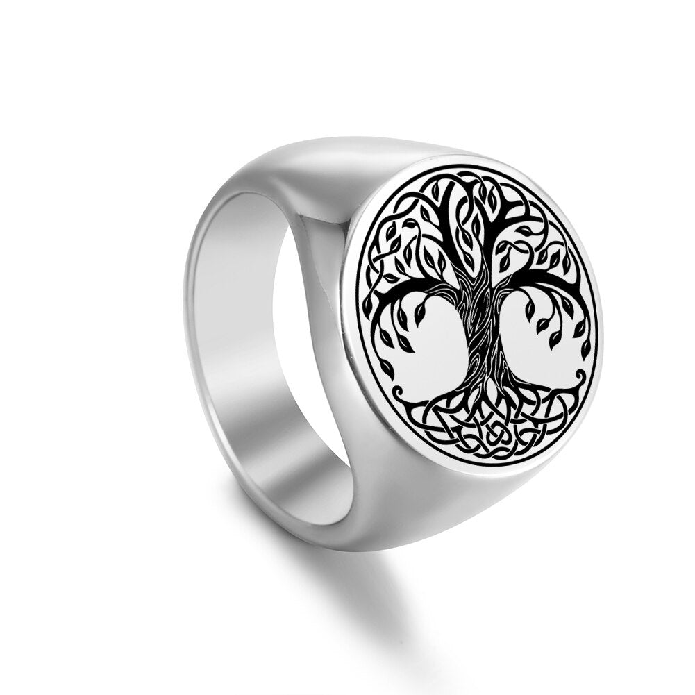 Tree of Life Stainless Steel Rings Delicate Round Tree Finger Ring Retro Pattern Jewelry for Men Women Christmas Gifts New In WCRSS2020120856-S Steel color