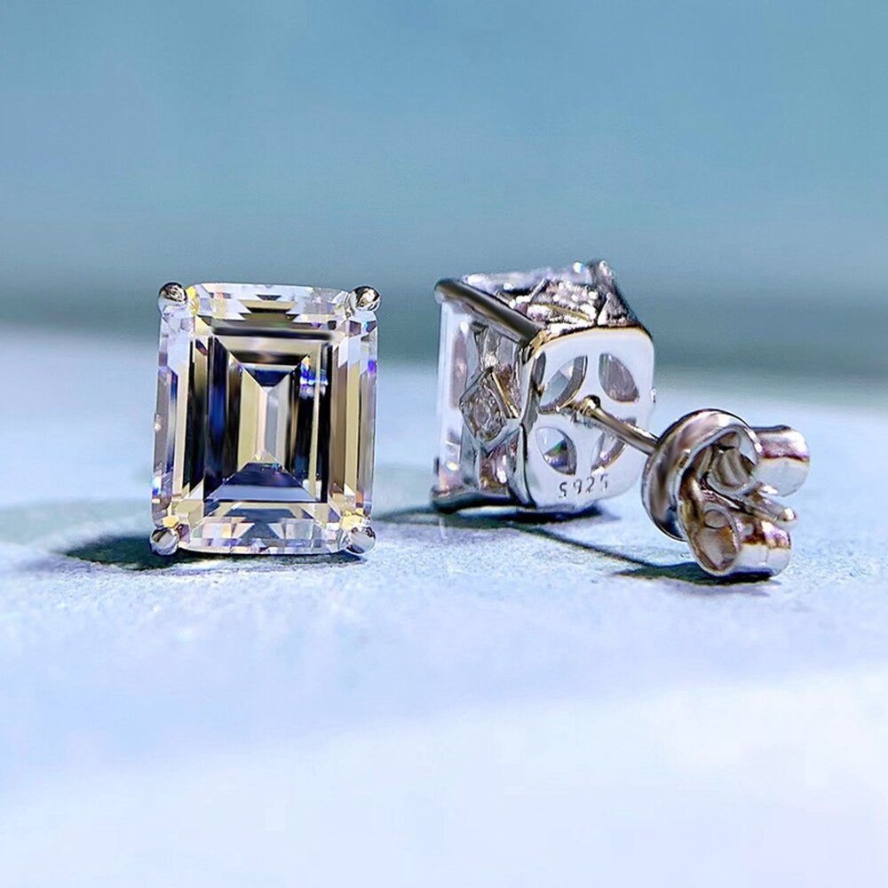 Vinregem 18K White Gold 8*10MM Sapphire Gemstones Stud Earrings For Women Wedding Gift 925 Sterling Silver Jewelry