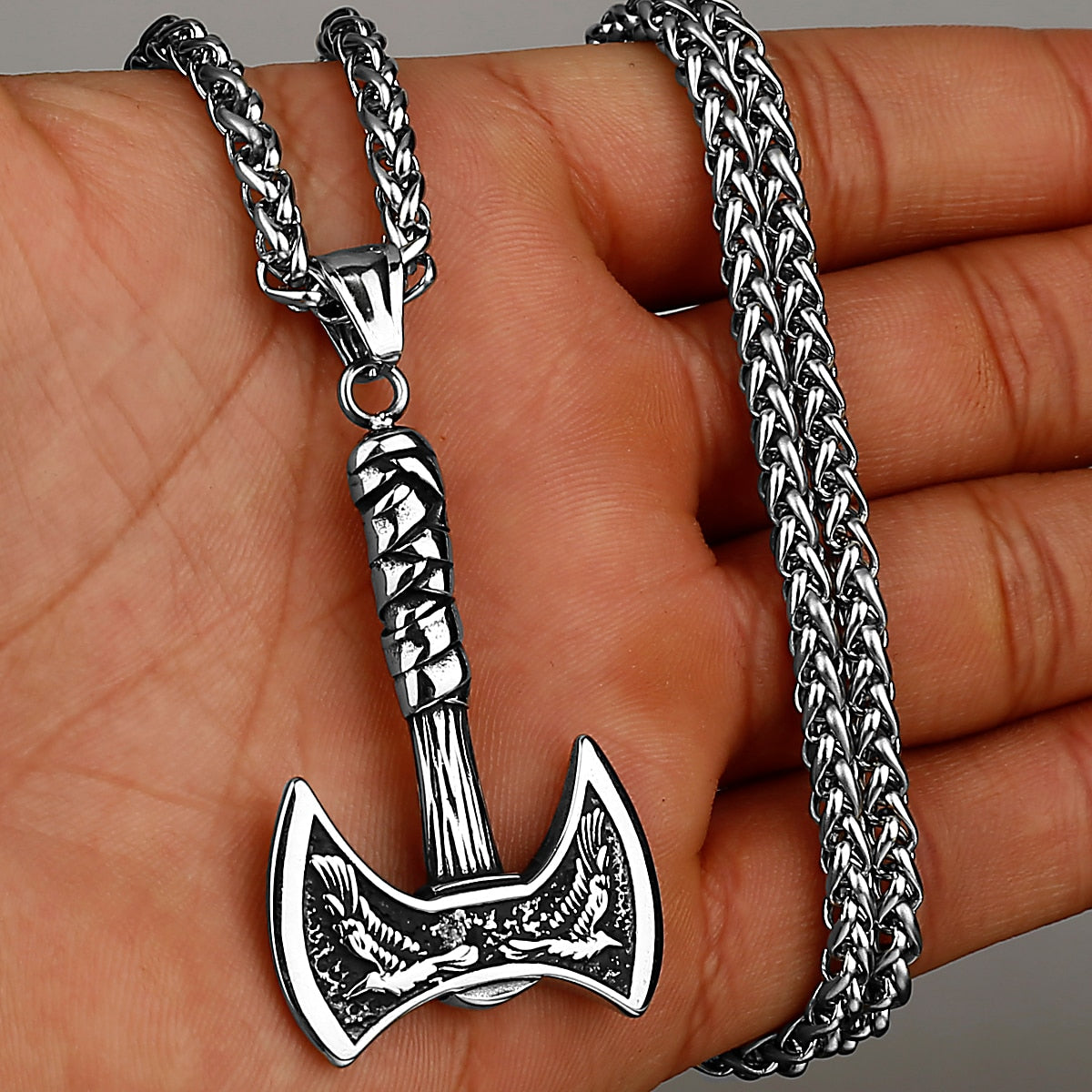 Viking Axe Necklace Pendant Valknut Stainless Steel Viking Men's Valknut Boyfriend Gift Jewelry Factory WJ 62 60cm