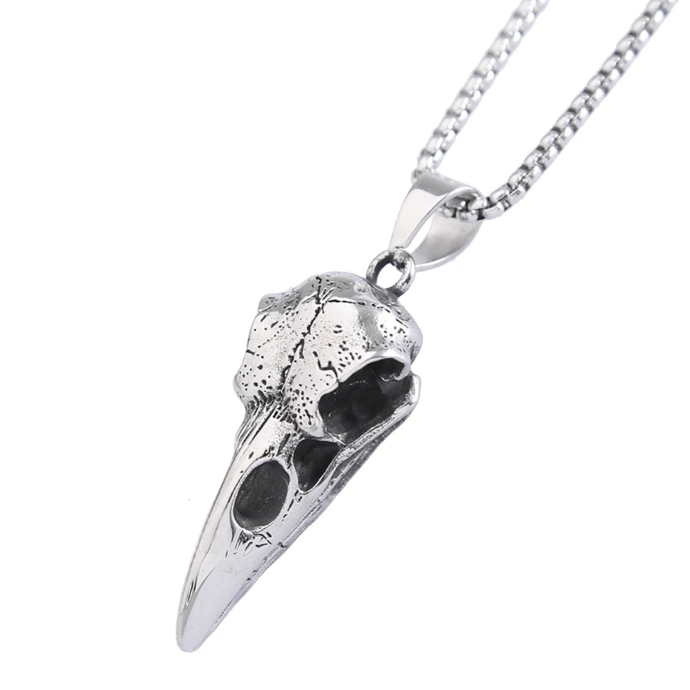Punk Viking Stainless Steel Crow Skull Pendant Vintage Small Size Nordic Mens Necklace Biker Amulet Jewelry Gift Dropshipping Style C-50cm Chain