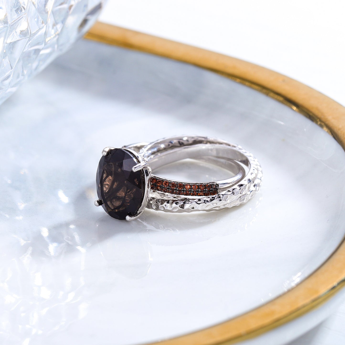 GEM&#39;S BALLE 925 Sterling Silver Handmade Russian Trinity Band Rings Smoky Quartz Stackable Ring Fine Jewelry Gift Her