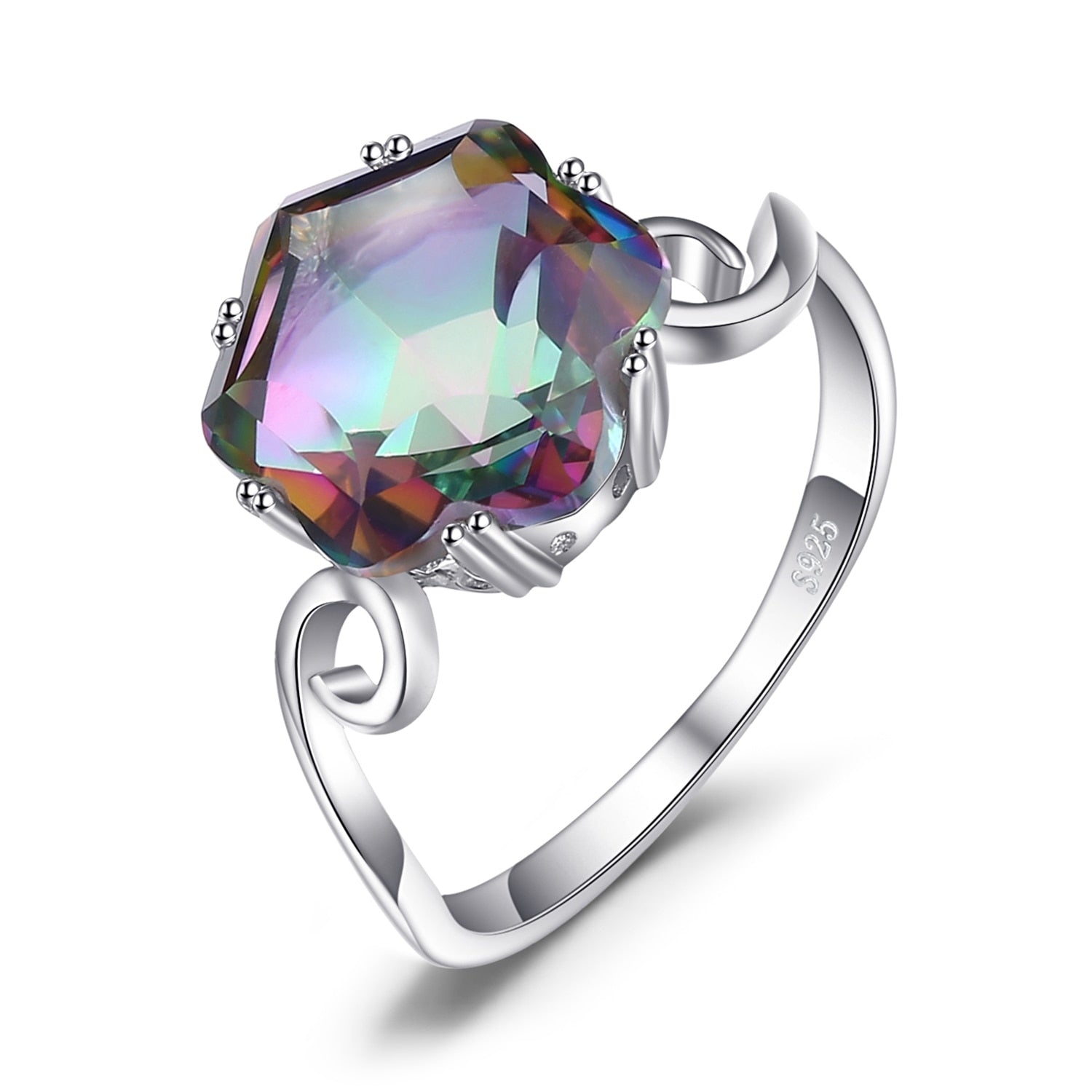 JewelryPalace Flower Natural Rainbow Mystic Quartz 925 Sterling Silver Ring for Women Fine Jewelry China 925 Sterling Silver