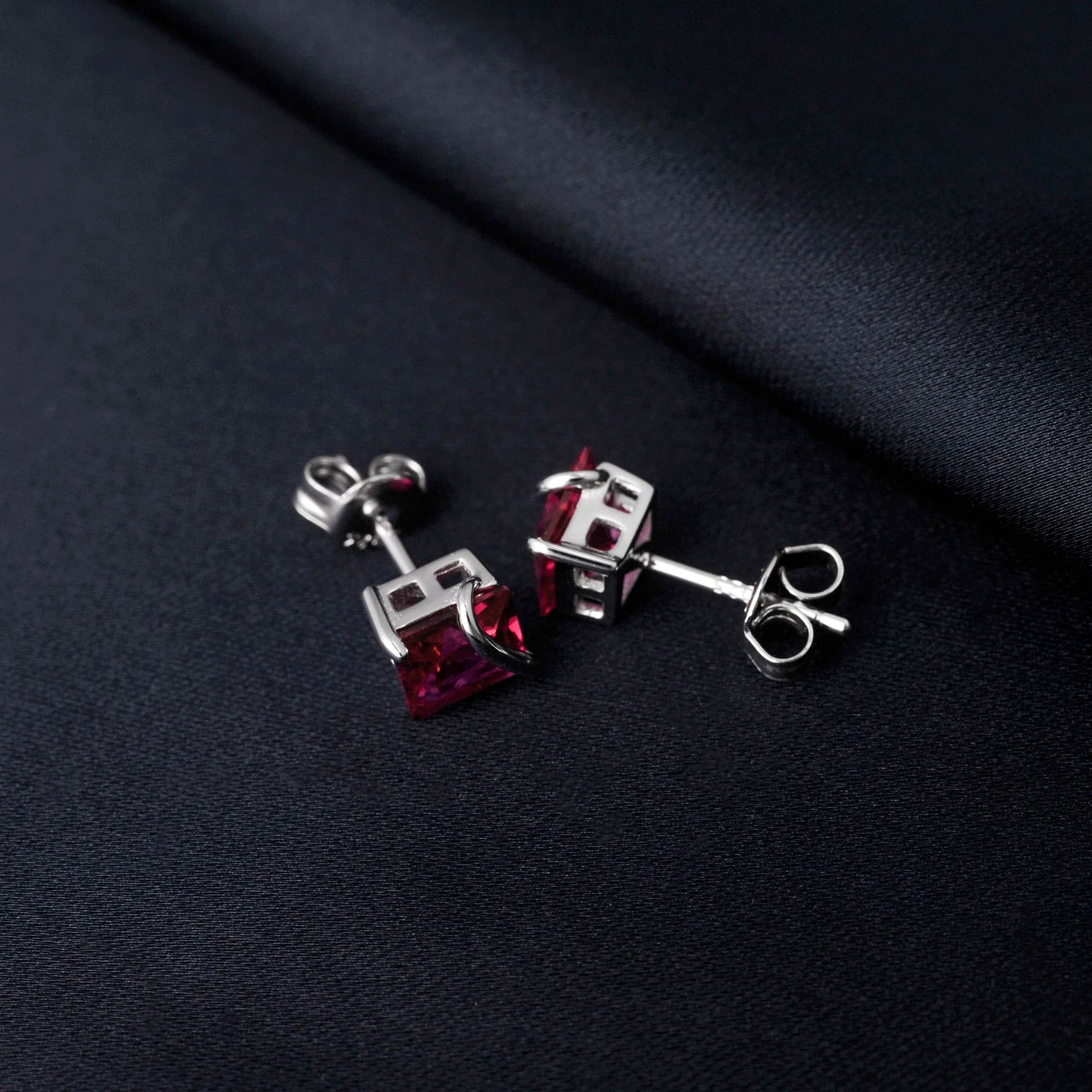 Potiy Square Red Created Ruby 925 Sterling Silver Stud Earrings for Women Fashion Gemstone Daily Jewelry valentines day gift