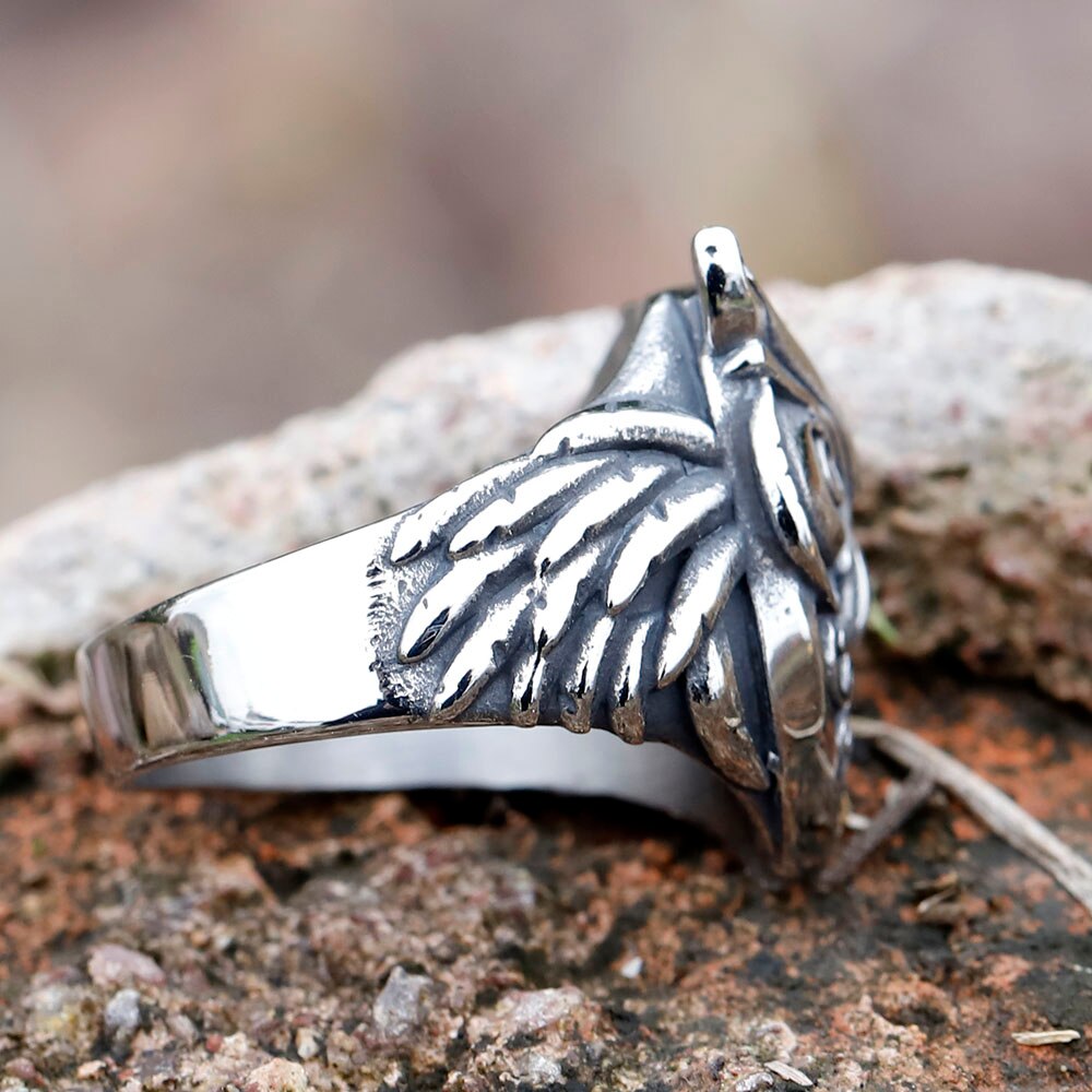 Stainless Steel Freyja Norse Anel Amulet owl head Viking animal Rings For Men Women Retro Jewelry Gift