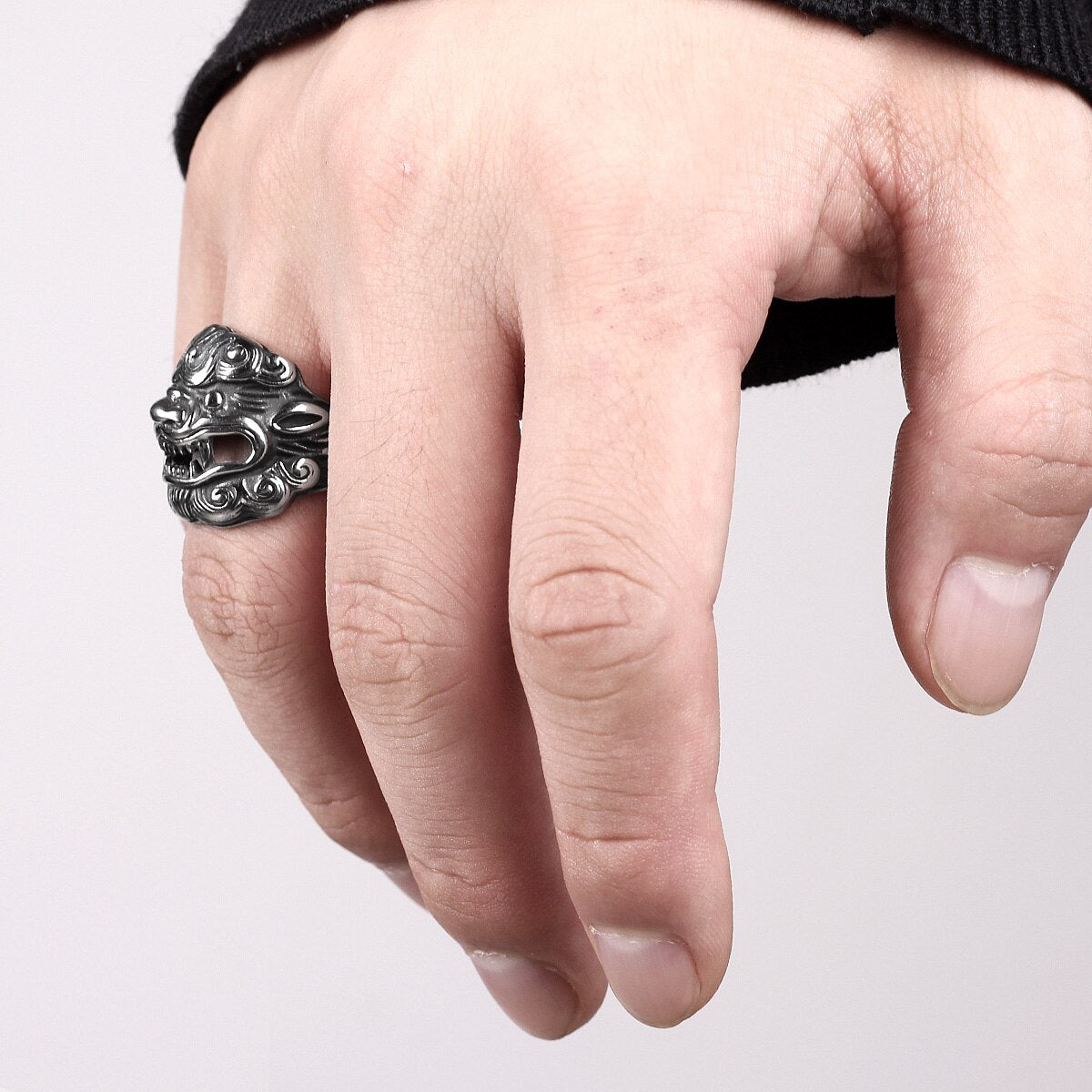 Stainless Steel Men Rings Chinese Style God Beast Kirin Amulet Punk Rock for Male Boyfriend Jewelry Creativity Gift