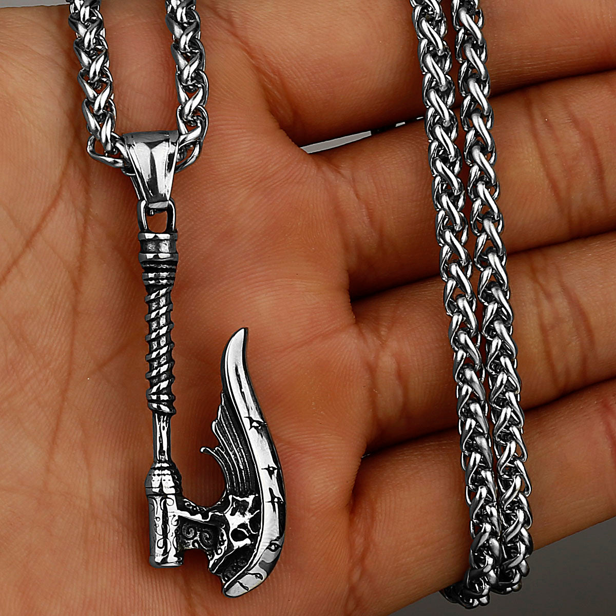 Viking Axe Necklace Pendant Valknut Stainless Steel Viking Men's Valknut Boyfriend Gift Jewelry Factory WJ 73 60cm