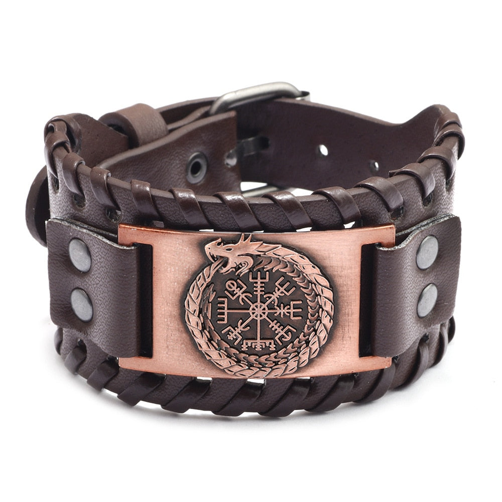 New Retro Wide Leather Pirate Compass Bracelet Men&#39;s Bracelet Celtic Viking Jewelry Compass Bracelet Accessories Party Gifts C China