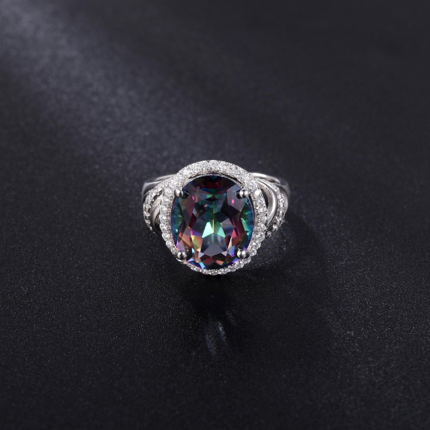 GEM&#39;S BALLET 4.36Ct 10x12mm Stunning Rainbow Mystic Topaz Birthstone Cocktail Rings in 925 Sterling Silver Gift For Her
