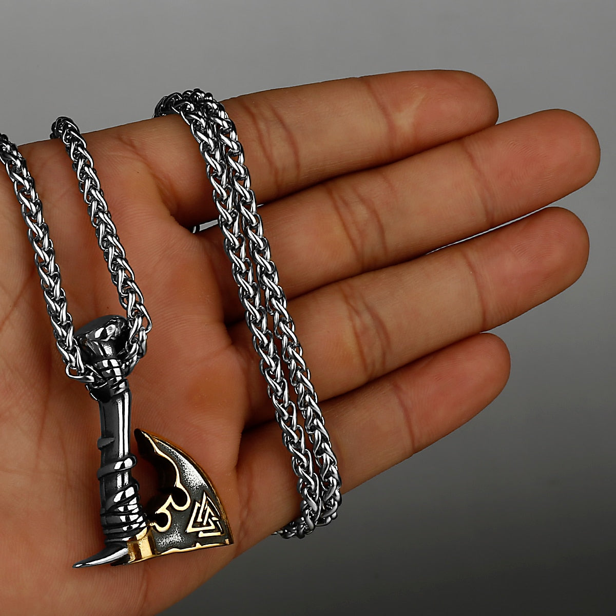 Viking Axe Necklace Pendant Valknut Stainless Steel Viking Men's Valknut Boyfriend Gift Jewelry Factory WJ 69 60cm