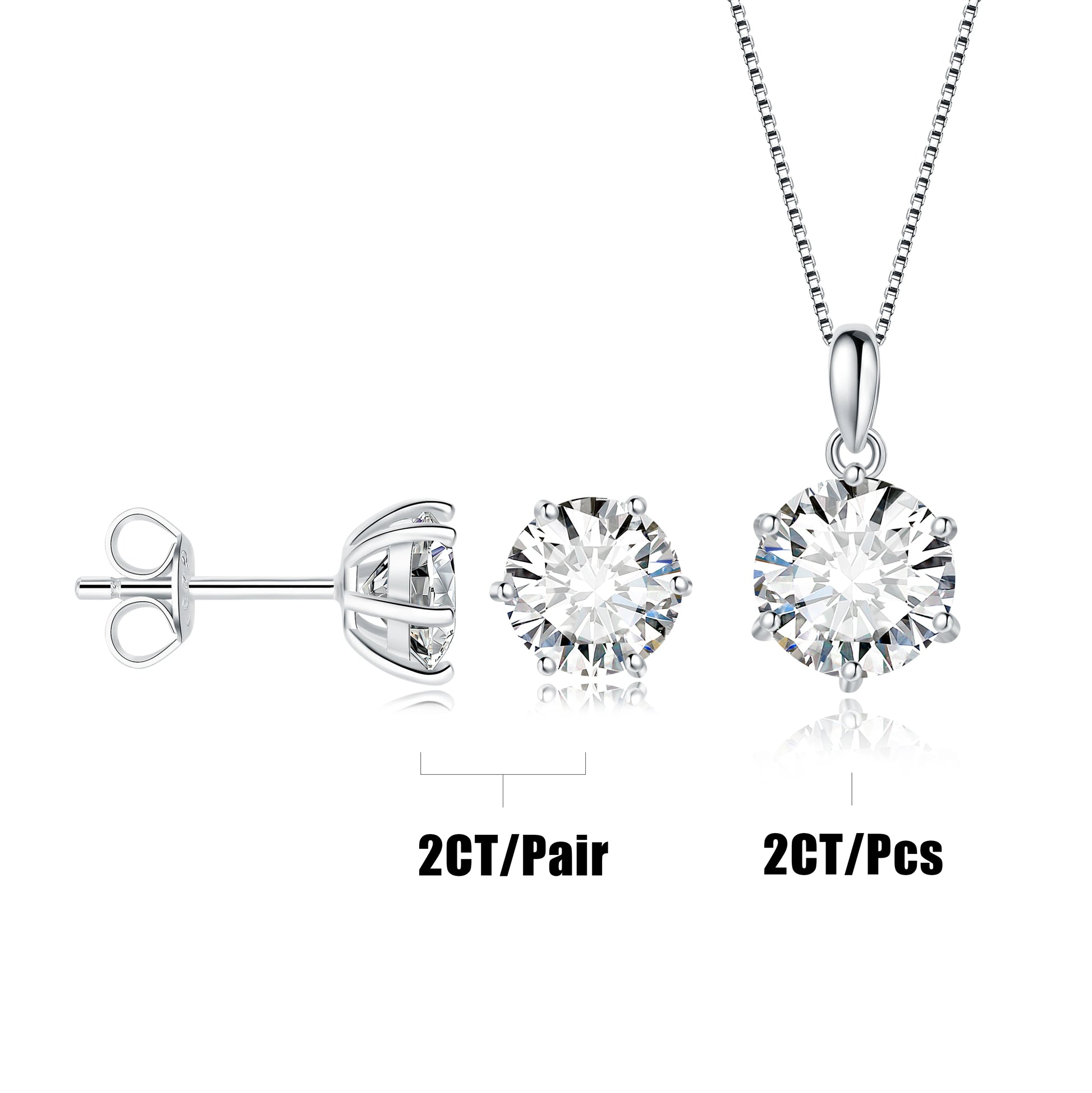 JewelryPalace Moissanite D Color Stud Earrings Pendant Necklace Jewelry Set Total 2ct 4ct 6ct S925 Sterling Silver Jewelry Woman