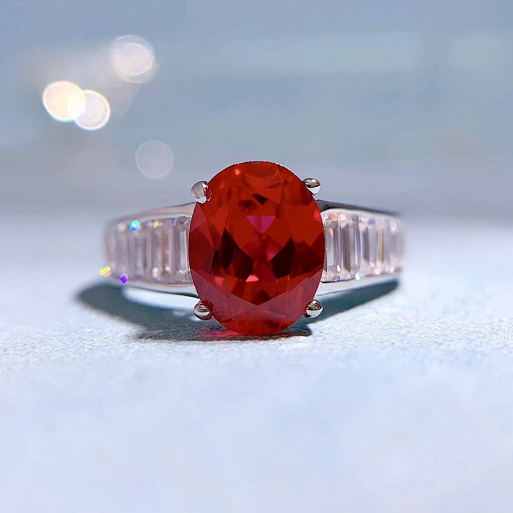 Vinregem 18K White Gold Oval 7*9MM Ruby Sapphire Faceted Gemstone Ring Anniversary 925 Sterling Silver Luxury Jewelry