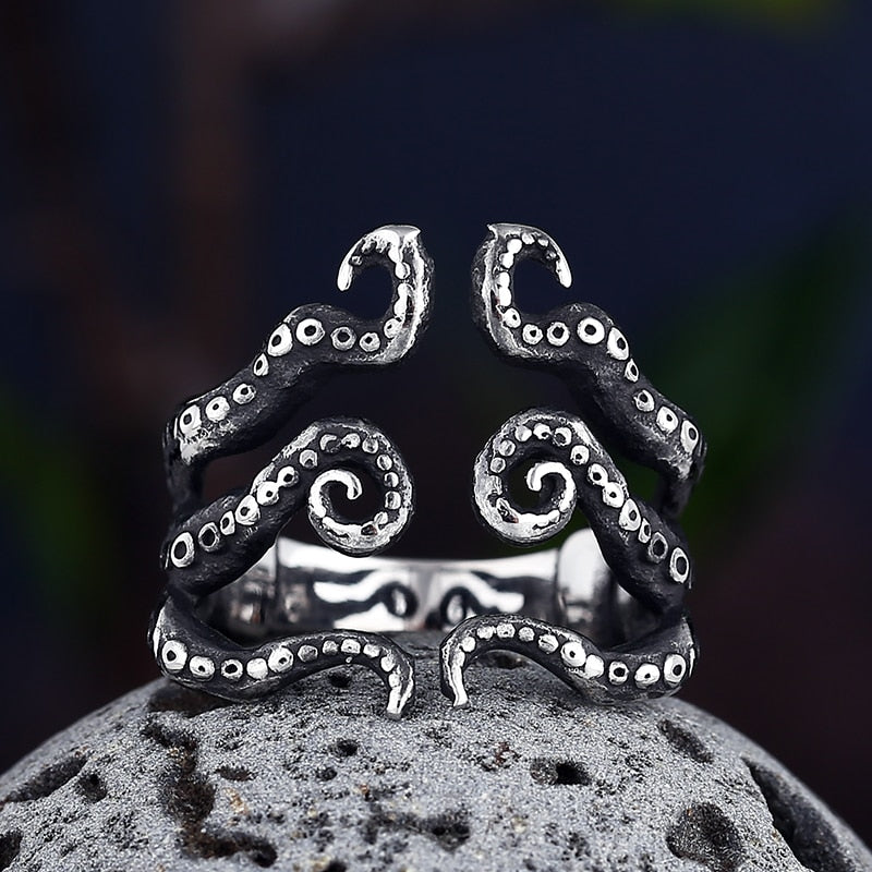 2022 New Christmas Charm Halloween Octopus Skull Punk Stainless Steel Seaman Rings Men Anel Puck Jewelry Halloween Gift v358