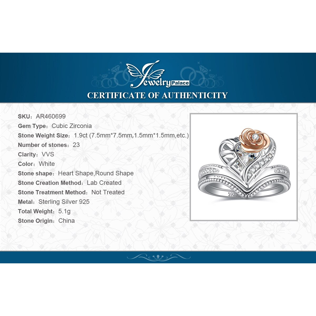 JewelryPalace New 2 Pcs 925 Sterling Silver Wedding Engagement Ring for Woman 1.9ct Flower AAAAA CZ Simulated Diamond Bridal Set