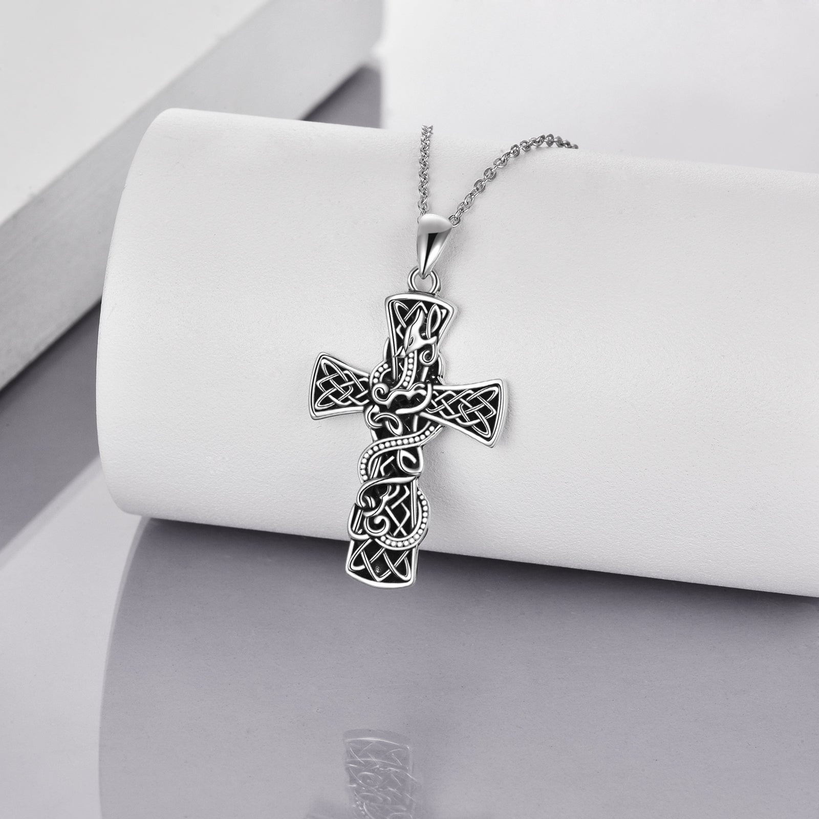 Cross Necklace Sterling Silver Cross Faith Celtic Dragon Jewelry for Women Men