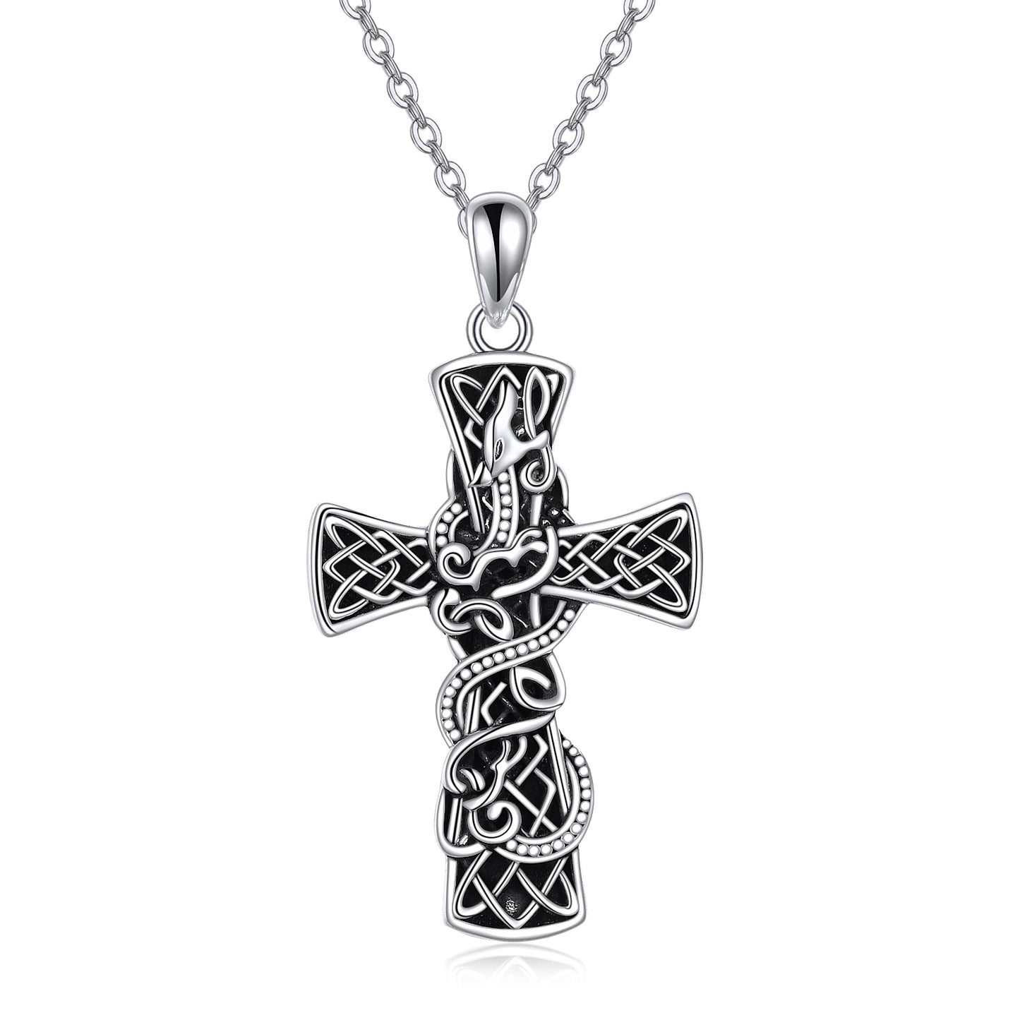 Cross Necklace Sterling Silver Cross Faith Celtic Dragon Jewelry for Women Men