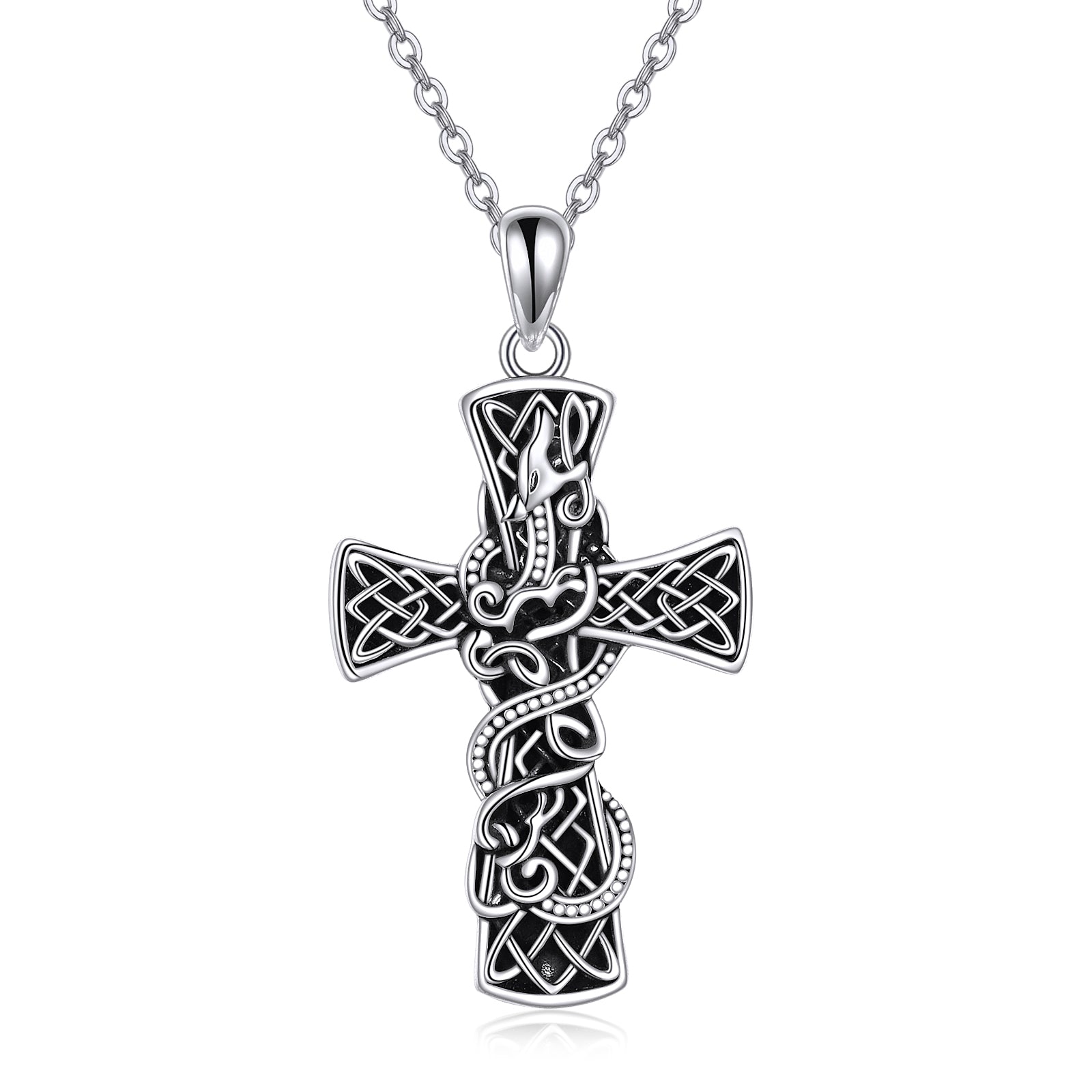 Cross Necklace Sterling Silver Cross Faith Celtic Dragon Jewelry for Women Men Silver