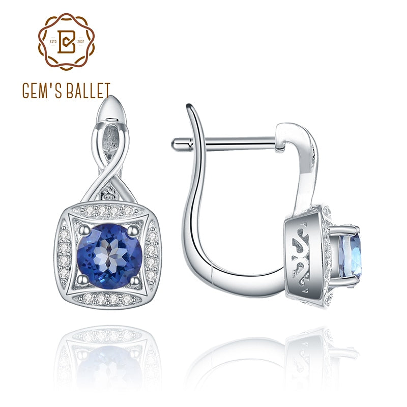 GEM&#39;S BALLET Iolite Blue Mystic Quartz Handmade Infinite Halo Clip Earrings in 925 Sterling Silver Gift For Her Quartz Jewelry