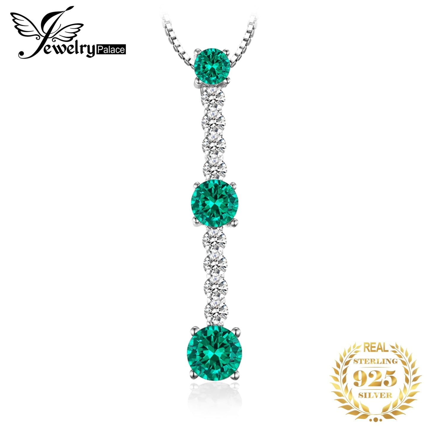 JewelryPalace Round Simulated Green Emerald 3 Stone 925 Sterling Silver Pendant Necklace for Women Fashion Jewelry Without Chain Default Title
