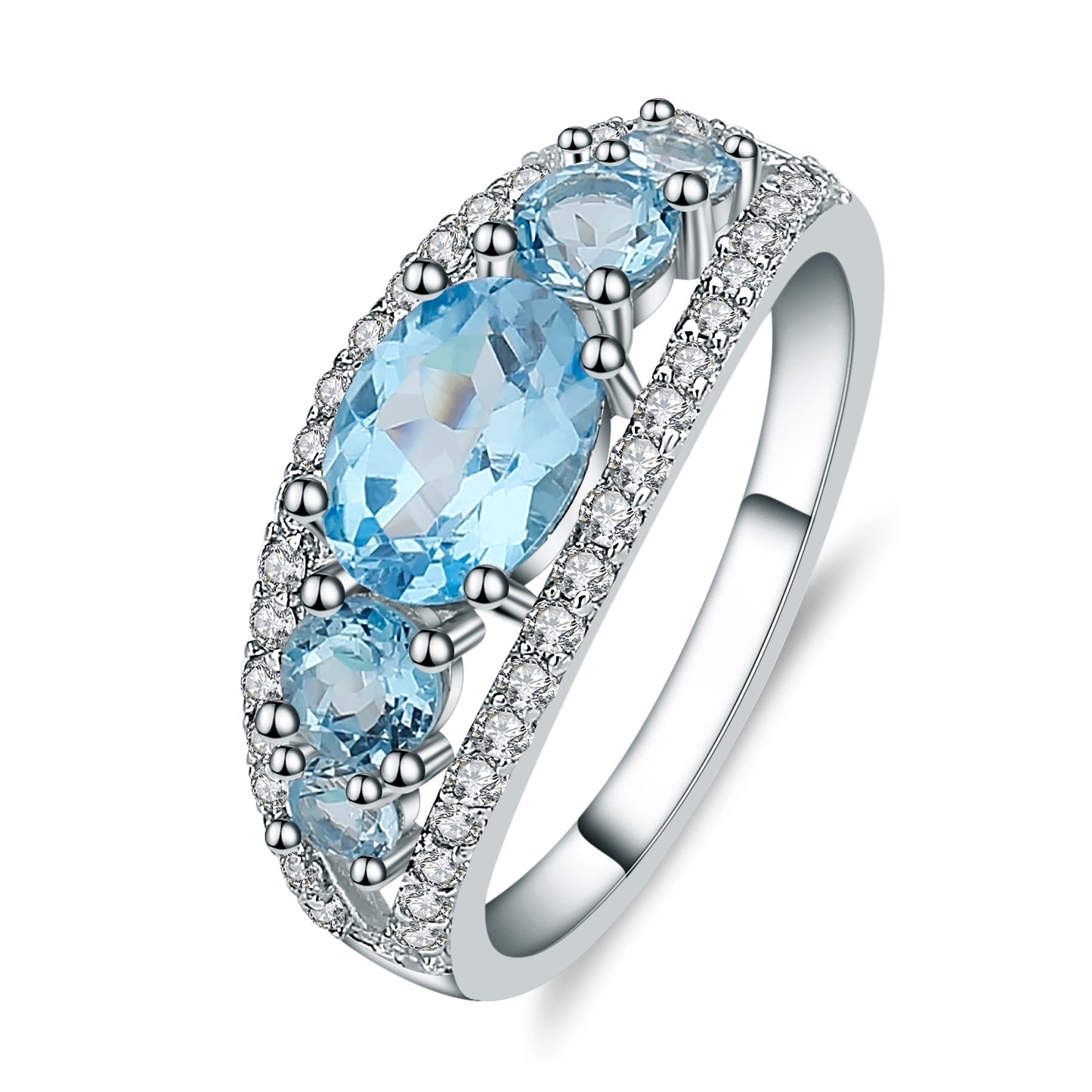 GEM&#39;S BALLET 2.55Ct Classic Natural Blue Topaz Gemstone Rings 925 Sterling Silver Oval Shape Ring For Women Fine Jewelry