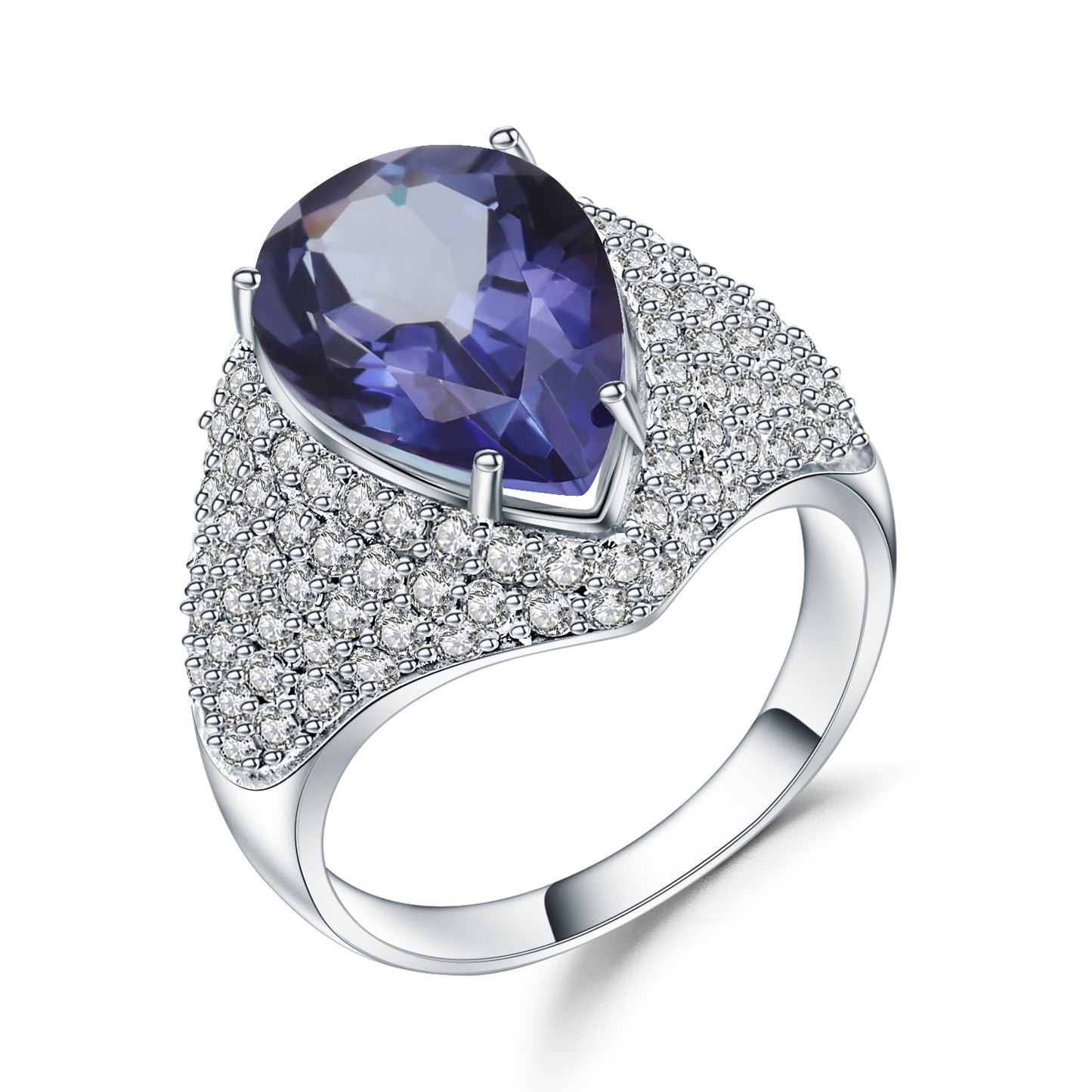 Gem&#39;s Ballet Luxury 5.22Ct Natural Iolite Blue Mystic Quartz Ring Pure 925 Sterling Silver Vintage Rings For Women Fine Jewelry