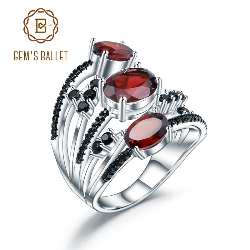 GEM&#39;S BALLET 925 Sterling Silver Stackable Anniversary Ring 4.0Ct Natural Red Garnet Birthstone Rings For Women Fine Jewelry