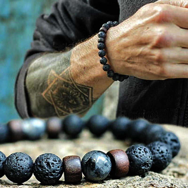 Lava Stone Men Bracelet Natural Moonstone Bead Tibetan Buddha Bracelet Chakra Diffuser Bracelets Men Jewelry Gifts