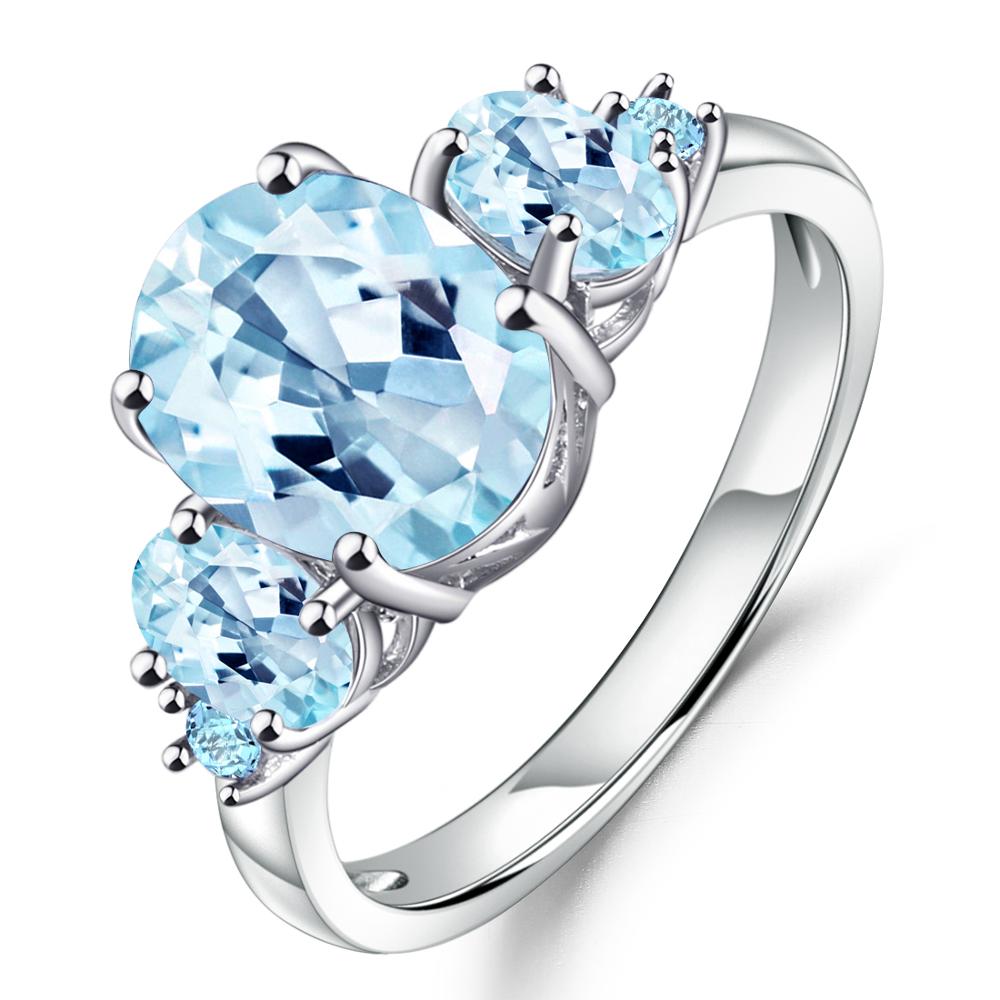 GEM&#39;S BALLET 4.77Ct Oval Natural Sky Blue Topaz Gemstone Ring 100% 925 Sterling Silver Rings for Women Wedding Fine Jewelry