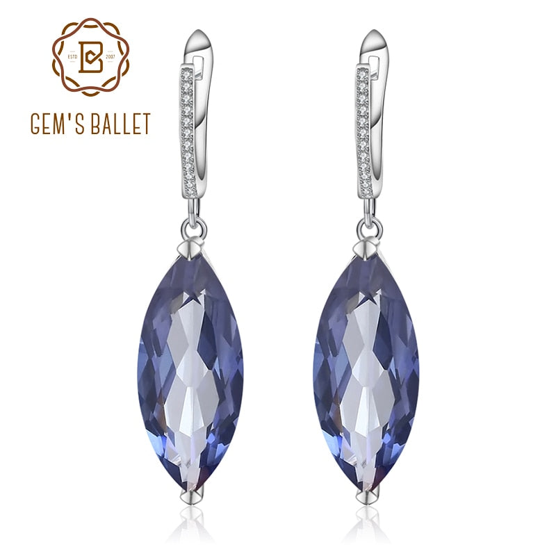 Gem&#39;s Ballet 22.9Ct Marquise Natural Iolite Blue Mystic Quartz Drop Earrings 925 Sterling Silver Earrings For Women Fine Jewelry Default Title