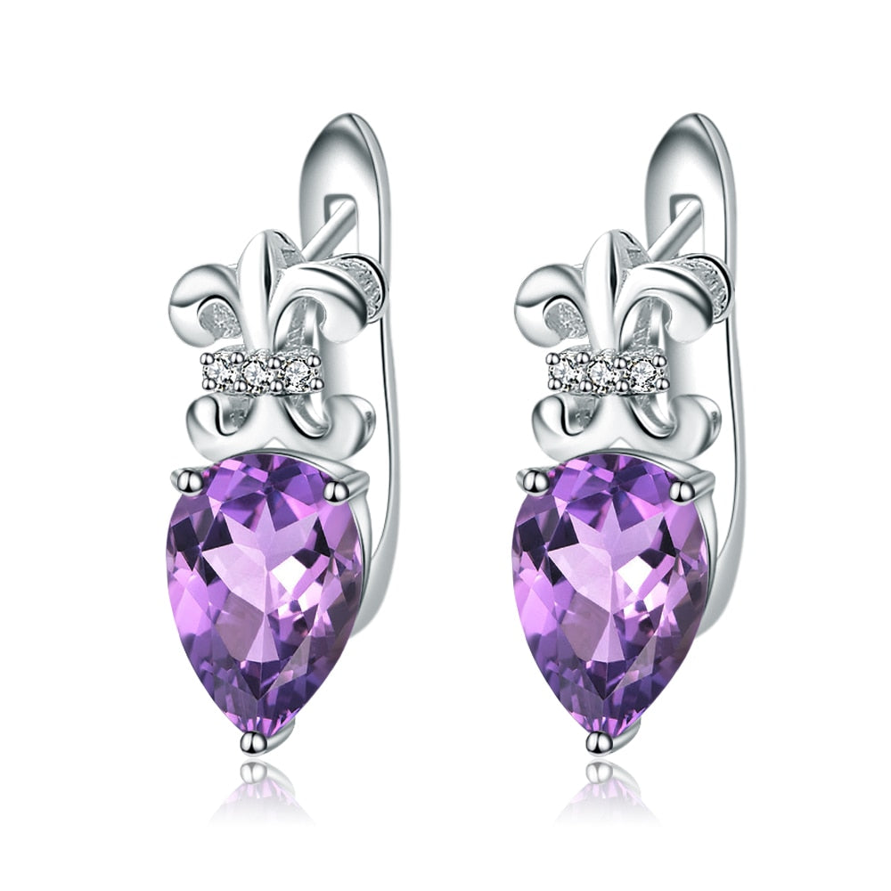 GEM&#39;S BALLET Solid 925 Sterling Silver 2.60Ct Natural Amethyst Gemstone Stud Earrings February Birthstone Fine Jewelry For Women Default Title