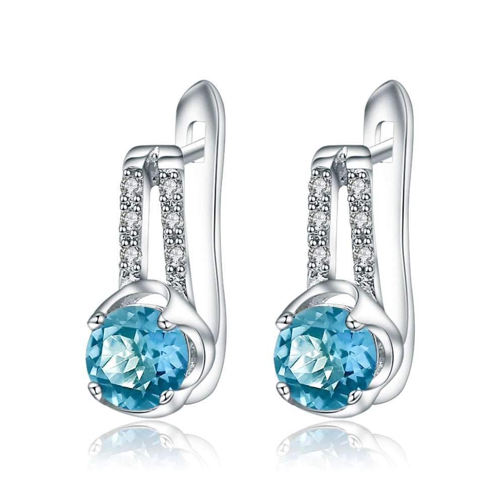 Gem&#39;s Ballet 0.99Ct Natural Sky Blue Topaz Engagement Anniversary Stud Earrings 925 Sterling Silver Fine Jewelry for Women Default Title