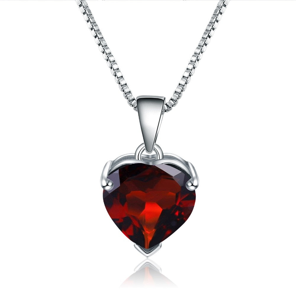 GEM&#39;S BALLET Real 925 Sterling Silver Romantic Heart Jewelry 4.05Ct Natural Garnet Gemstone Pendant Necklace for Women Gift Default Title