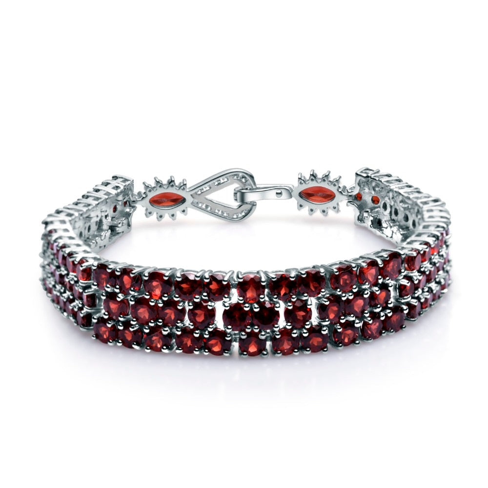 GEM&#39;S BALLET 925 Sterling Silver Bracelets &amp; Bangles For Women Fine Jewelry 30.80Ct Natural Red Garnet Gemstone Bracelet Genuine Default Title